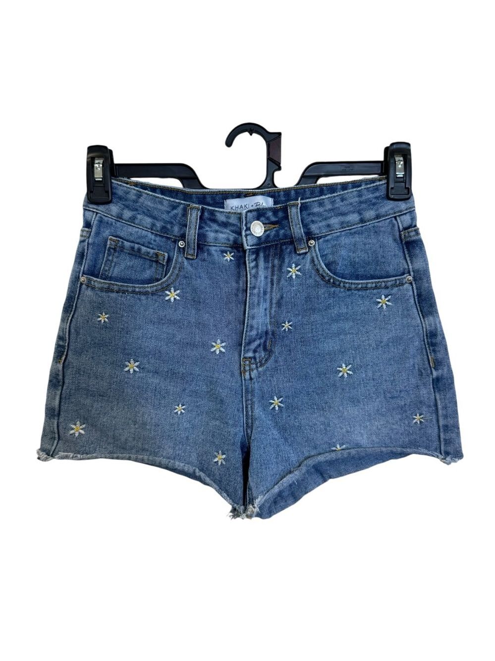 Women's Khaki + Blue Denim Shorts Size 5/ 27 Blue White